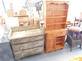 A small pine dresser, with plate rack to back over two doors, over two drawers, and another small pa