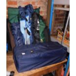 Various camping chairs, travel cots, camping tables, etc. (a quantity)
