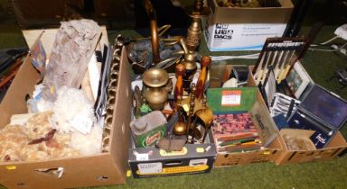 Miscellaneous items including brassware, wooden wares, fire irons, vases, two Teddy bears, carved wa