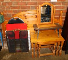 A nest of three tables, occasional table, small dressing mirror, folding chair and stool, double pin