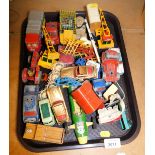 A selection of early Corgi and Dinky diecast vehicles, play worn (1 tray).