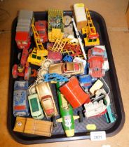 A selection of early Corgi and Dinky diecast vehicles, play worn (1 tray).