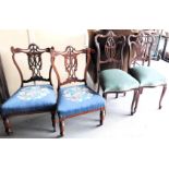 One pair of Victorian nursing chairs and a pair of Victorian single dining chairs. This lot is locat