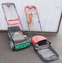 A Qualcast electric mower and a Mountfield lawn rake. (2)