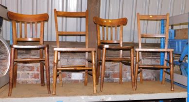 Four kitchen chairs, two with cane seats.