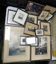 Etchings, engravings and prints, framed and glazed, mainly monochrome, landscapes, animals, etc. (1