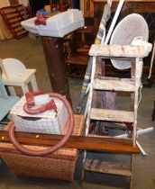 Assorted furniture and effects, comprising Kirkby vacuum cleaner, step ladder, ironing board, plant