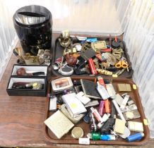 Smoking ephemera, including pipes, lighters, tobacco boxes, etc. (2 trays and loose)