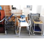 Mobility furniture, including tea trolley walking frames, stool, bidet, lamp, etc. This lot is locat