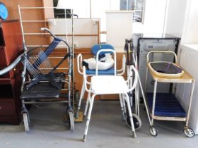 Mobility furniture, including tea trolley walking frames, stool, bidet, lamp, etc. This lot is locat