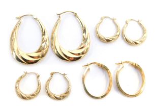 Four pairs of earrings, yellow metal, 5.5g.