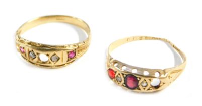 Two Victorian 18ct gold gypsy rings, both size Q 1/2, 4.5g all in. (AF)