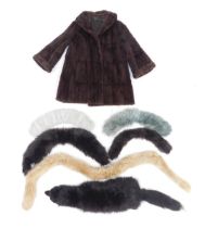 A mink quarter length coat, underarm measurement approx 41cm, together with various fur stoles, etc.
