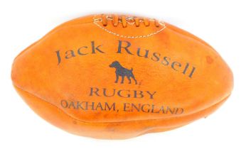 A 20thC leather rugby ball, for Jack Russell Rugby Oakham England and the Matt Hampson Foundation, b