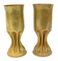 Trench Art. Two shell cases modelled as vases, dated 1917, of waisted design, 22cm high.