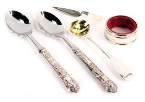 A Victorian silver mustard spoon, London 1847, 0.47oz, together with an Elizabeth II silver King's p