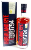 A bottle of Arbikie 1794 Highland Rye Single Grain Scotch Whisky.