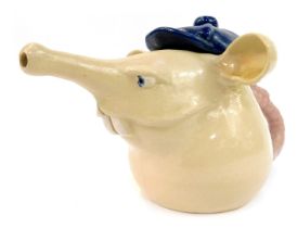 A Chas pottery novelty teapot, modelled as a rat wearing blue cap, impressed mark to ear and numbere