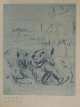 After Clifford Hall. Bullfighter and figure, etching, signed bearing dedication for Meg, 13cm x 10cm