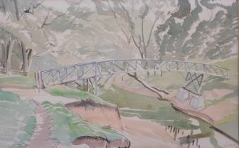 Willock (20thC School). Study of a bridge over a river, watercolour and ink, signed, 26.5cm x 43cm.