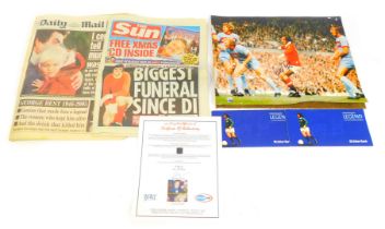 A group of George Best related ephemera, to include a signed photograph, with certificate of authent