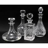 A Dartington cut glass ships decanter, of plain form, and three further cut glass decanters. (4)