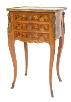 A Louis XV style kingwood and marquetry inlaid bedside chest, with brass mounts, the serpentine top