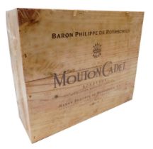 A case of three bottles of Baron Philippe de Rothschild Mouton Cadet, in unopened case with cellopha