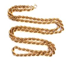 A 9ct gold rope twist necklace, 24.5g, 80cm long.