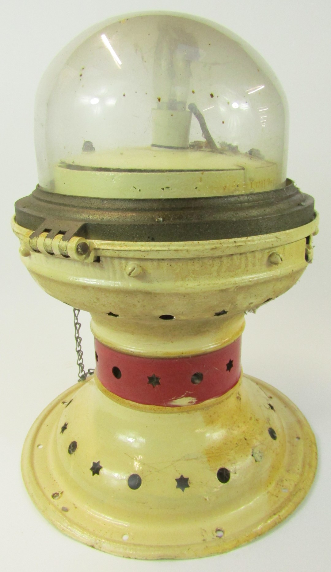 An early 20thC GWR cast iron station lamp, converted to a table lamp, with a hinged glass dome cover - Image 2 of 2