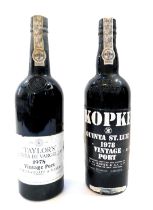 A bottle of Taylor's Quinta De Vargellas 1978 Vintage Port, and a bottle of Kopke 1978 Vintage Port.