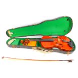 A Louis Lowendall two piece violin, with paper label dated 1886, 58cm long, together with a Bausch b