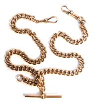 A 9ct gold curb Albert watch chain, having two clips and T bar, all links stamped 375, 57.8g, each c