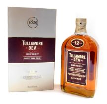 A bottle of Tullamore D.E.W. Single Malt Irish Whiskey, sherry cask finish, aged twelve years.