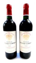 Two bottles of Chateau Grand Corbin Saint-Emilion Grand Cru 1995.