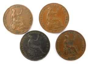 Four Victorian copper pennies, dates for 1853, 1854 and 1855 (2).