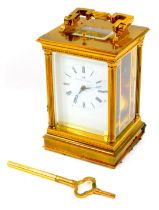 A late 20thC Matthew Norman brass cased repeater carriage clock, rectangular dial bearing Roman nume