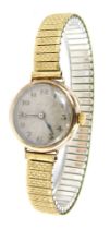 A Rolex 9ct gold cased lady's wristwatch, with a circular silvered numeric dial, in a 9ct gold case,