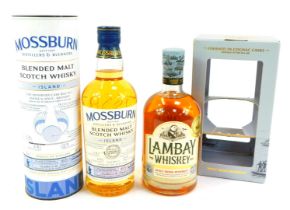 A bottle of Mossburn Blended Malt Scotch Whisky, together with a bottle of Lambay Malt Irish Whiskey