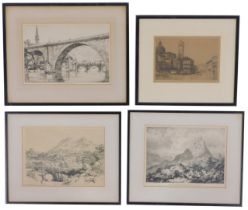 Various 19thC black and white engravings, to include after William H Burnetts The Convent of Na Sra