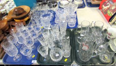 Various glassware, to include tankards, wine glasses, bowls, jars and covers, etc. (5 trays)