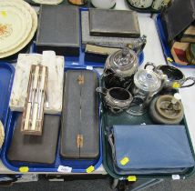 Cased flatware, together with dressing table set, lidded flagon, three piece tea set, plated tea set
