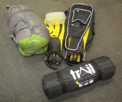 A Vango Latitude 400 sleeping bag, together with various further camping related items. (1 box)
