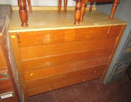 A mid century chest of three drawers, with melamine top, 93cm high, 106cm wide, 56cm deep.