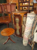 A group of furniture, to include a display cabinet, occasional table, rug, etc.