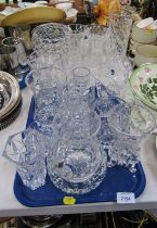 Cut glassware, to include rose bowl, various vases, jug, drinking glasses, etc. (1 tray and loose)