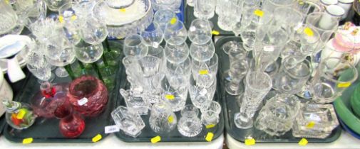 Various glassware, to include wine glasses, tumblers, hock glasses with green glass stems, cranberry