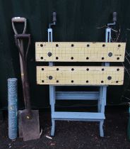 A Westfalia workbench, together with shovels, etc. (a quantity)