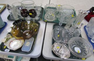 Various glass ware, to include two cranberry glass Bohemian hock glasses, sundae dishes, moulded gla