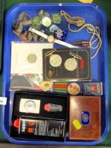 Costume jewellery, to include stoneset ring, Oriental style bracelet, coinage, Zippo Chelsea Footbal